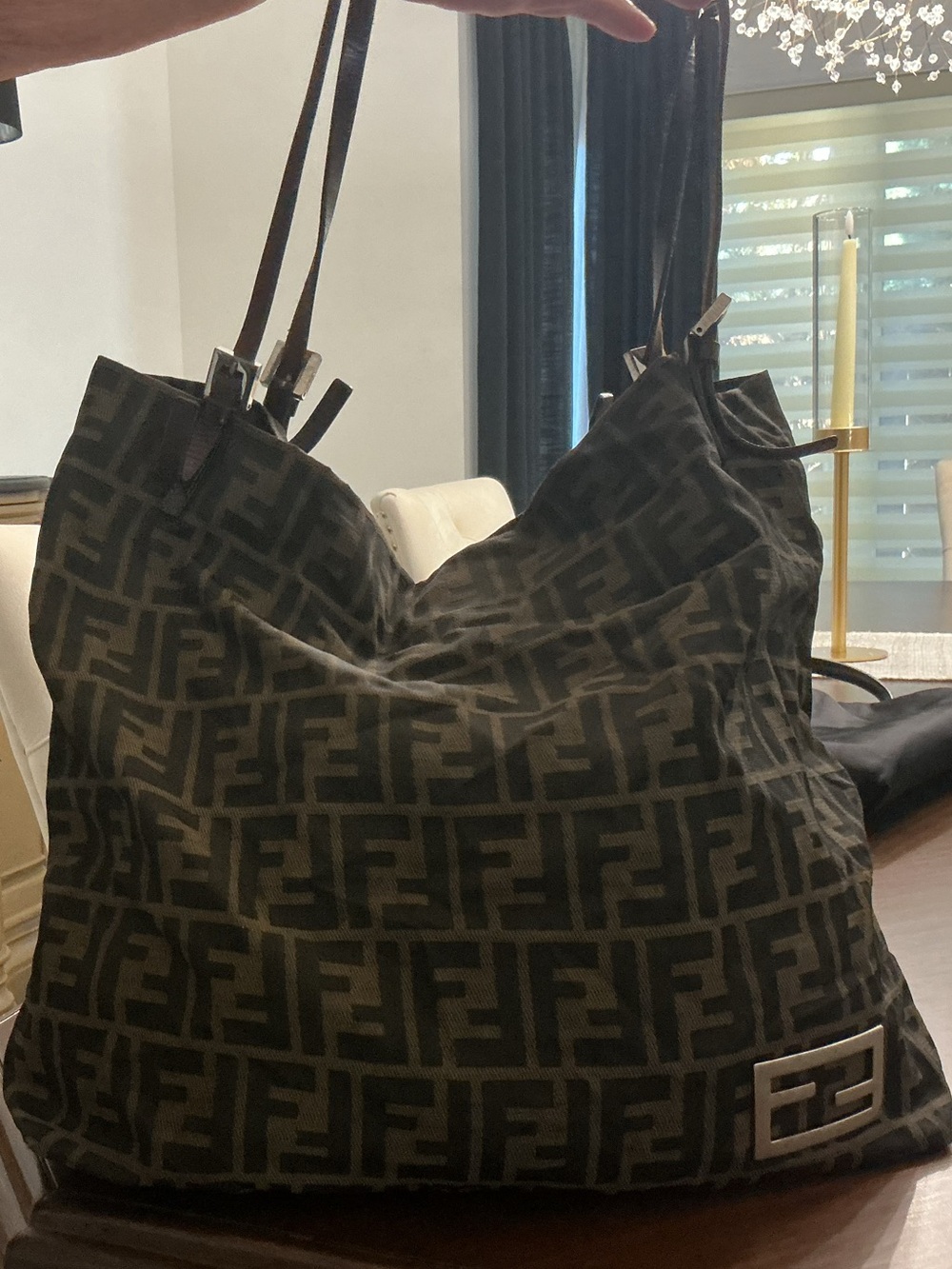 Fendi Black Brown Zucca Monogram Large Tote Satchel